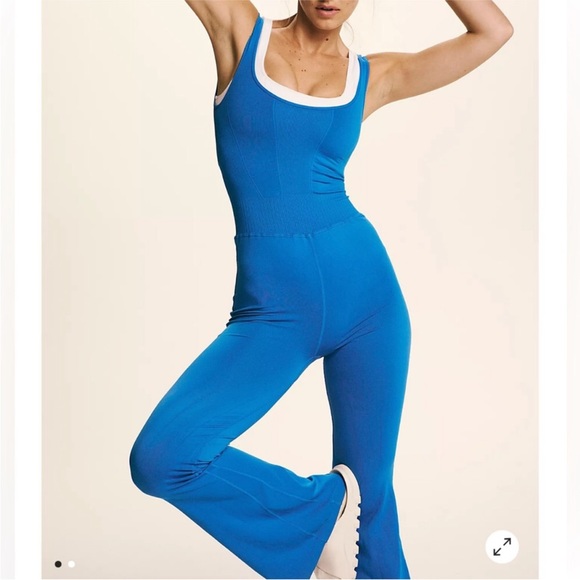 Free People Good Karma Flared Onesie In Blue Indigo. NWOT! Sz XS/S - Picture 3 of 8